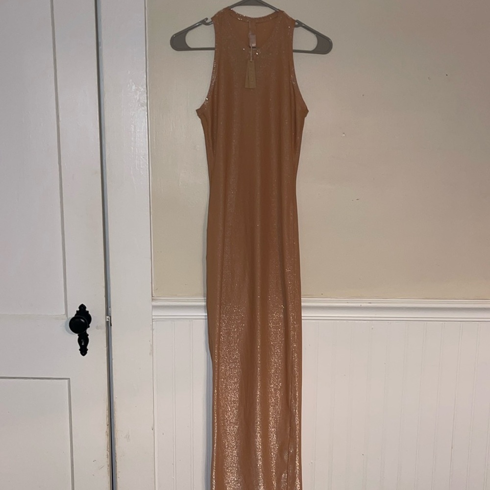 Skims shimmer tank dress in nude